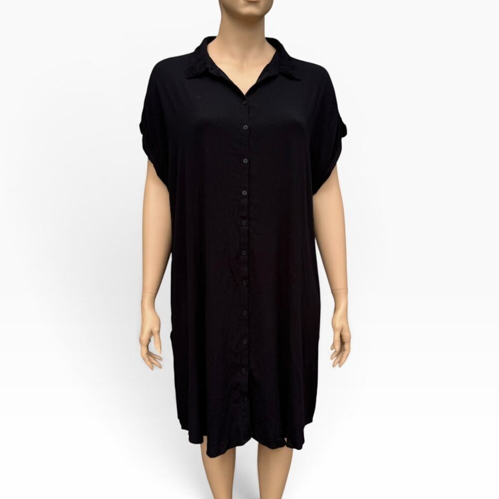 Torrid Size 3 3X Black Crinkle Gauze Sleeveless Button Down Shirt Dress NWOT